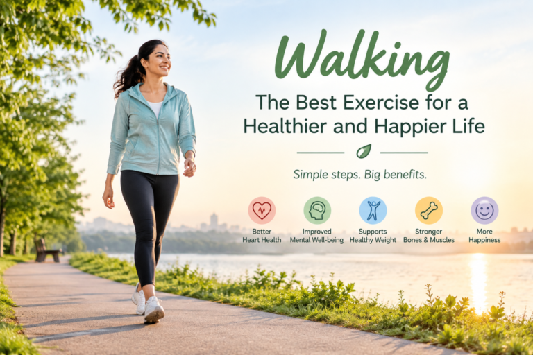 Woman walking outdoors on a scenic lakeside path for better health and fitness